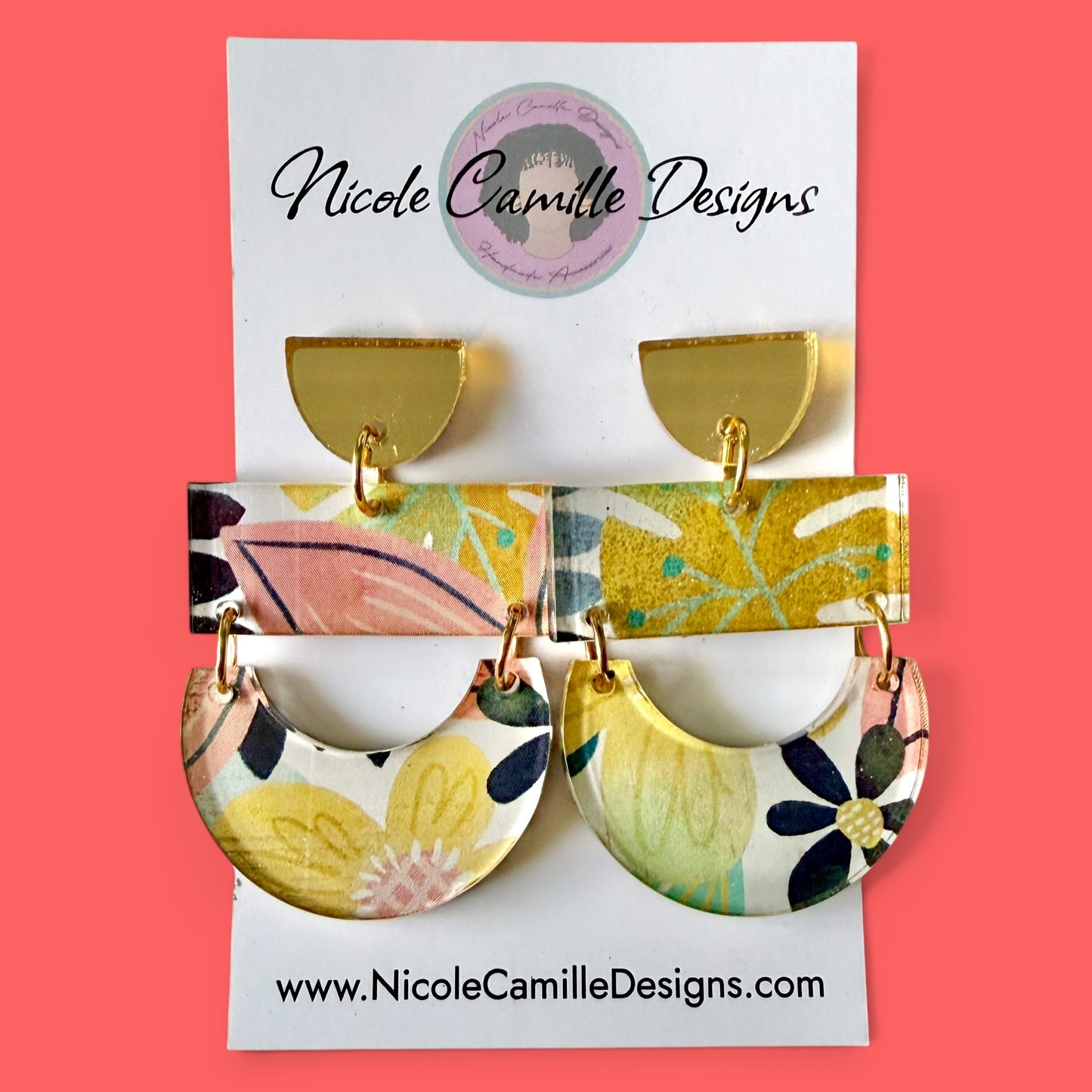 Earth Tone Floral Print “Megan” Acrylic Earrings