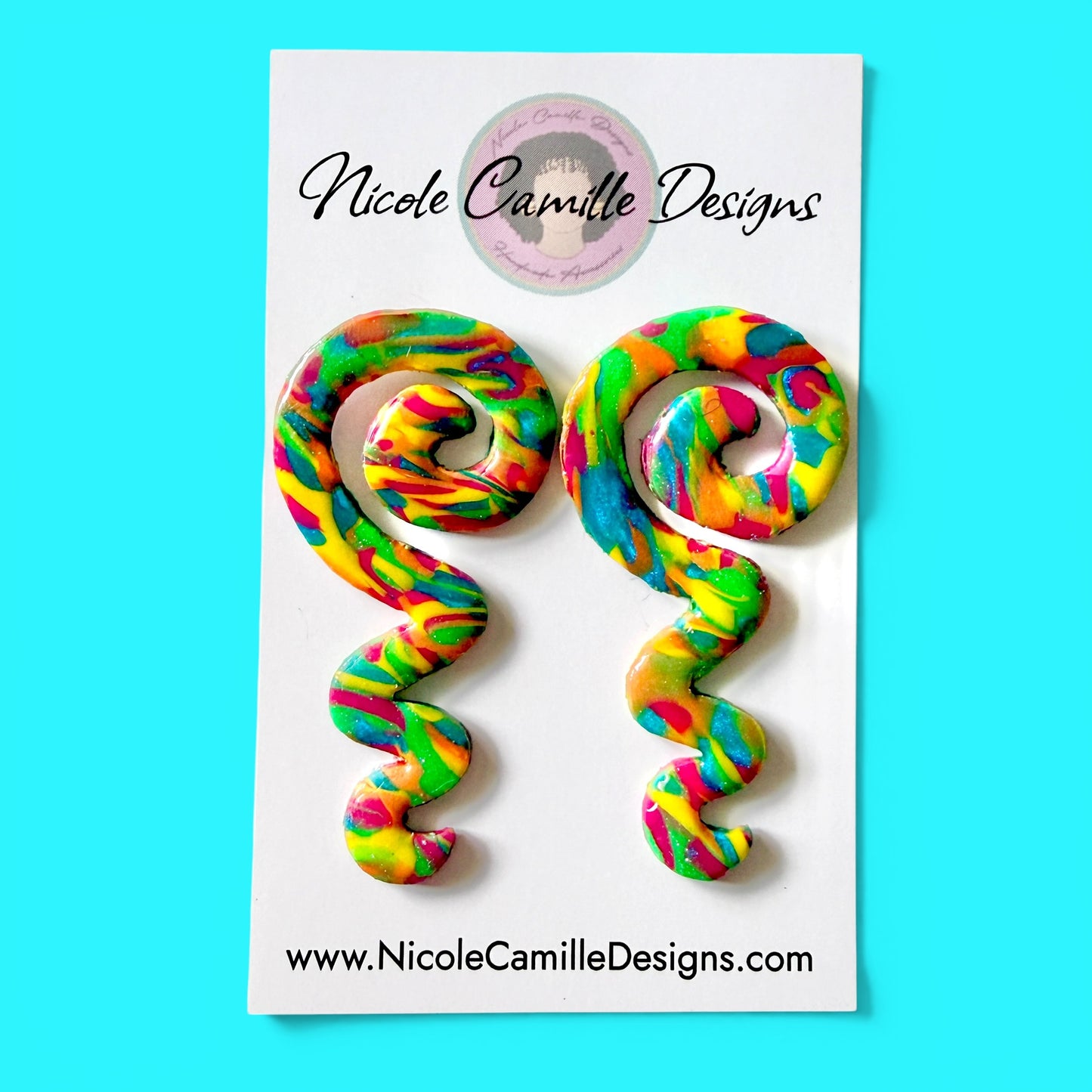 Multicolor Spiral Squiggle Clay Earrings