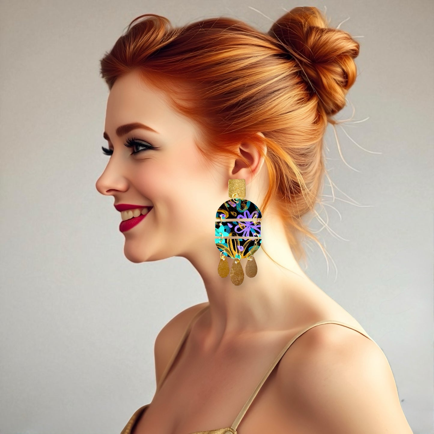 Peacock Color “Raffaela” Paper Earrings