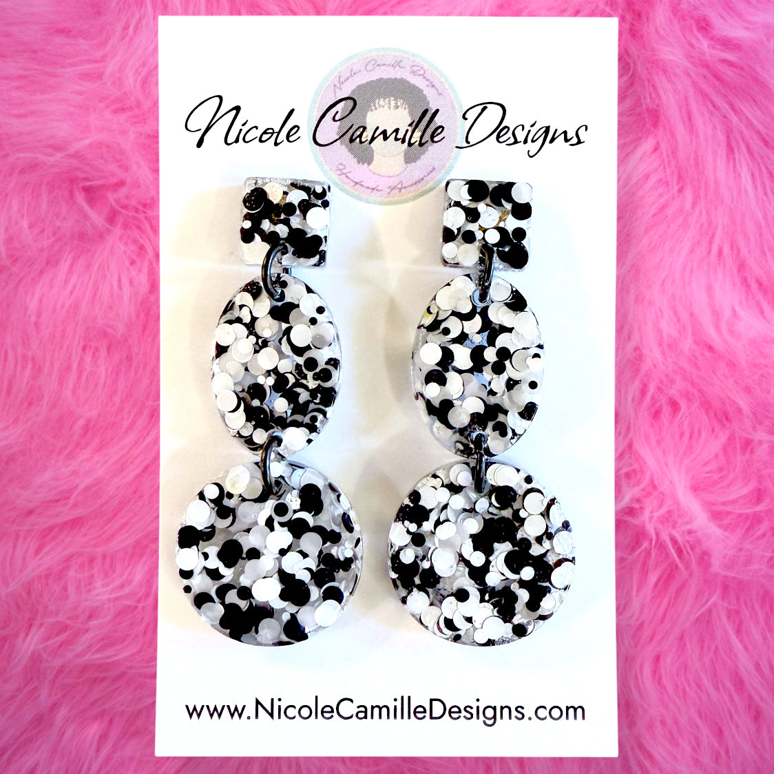 B/W Glitter Geometric Resin Earrings