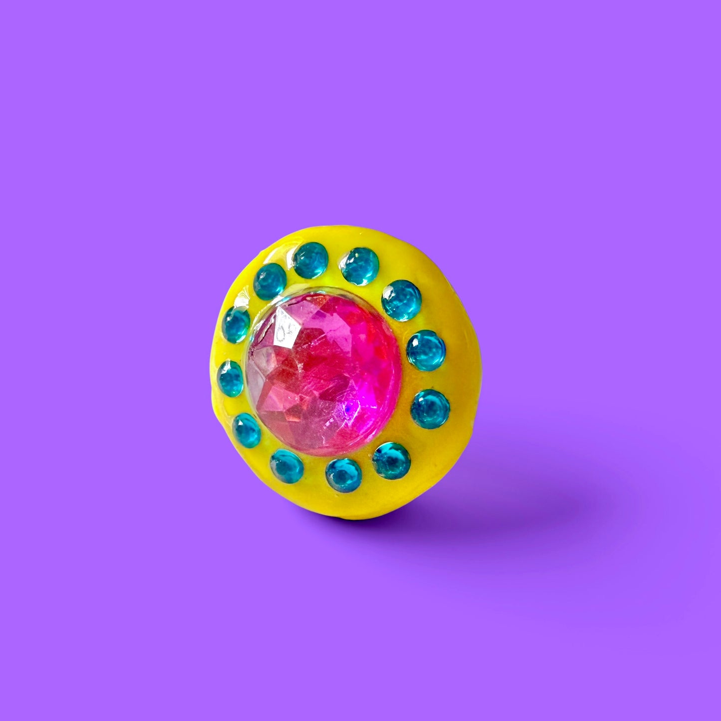 Yellow Jeweled Clay Adjustable Ring