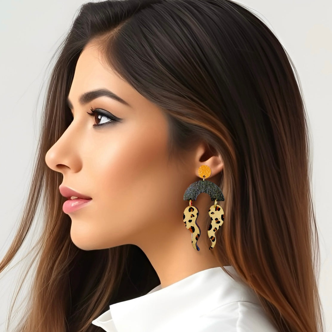 Fall Leopard Mix “Valencia” Wood Earrings