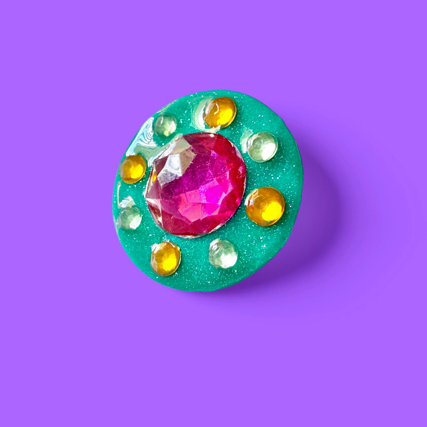 Teal Jeweled Jumbo Clay Adjustable Ring