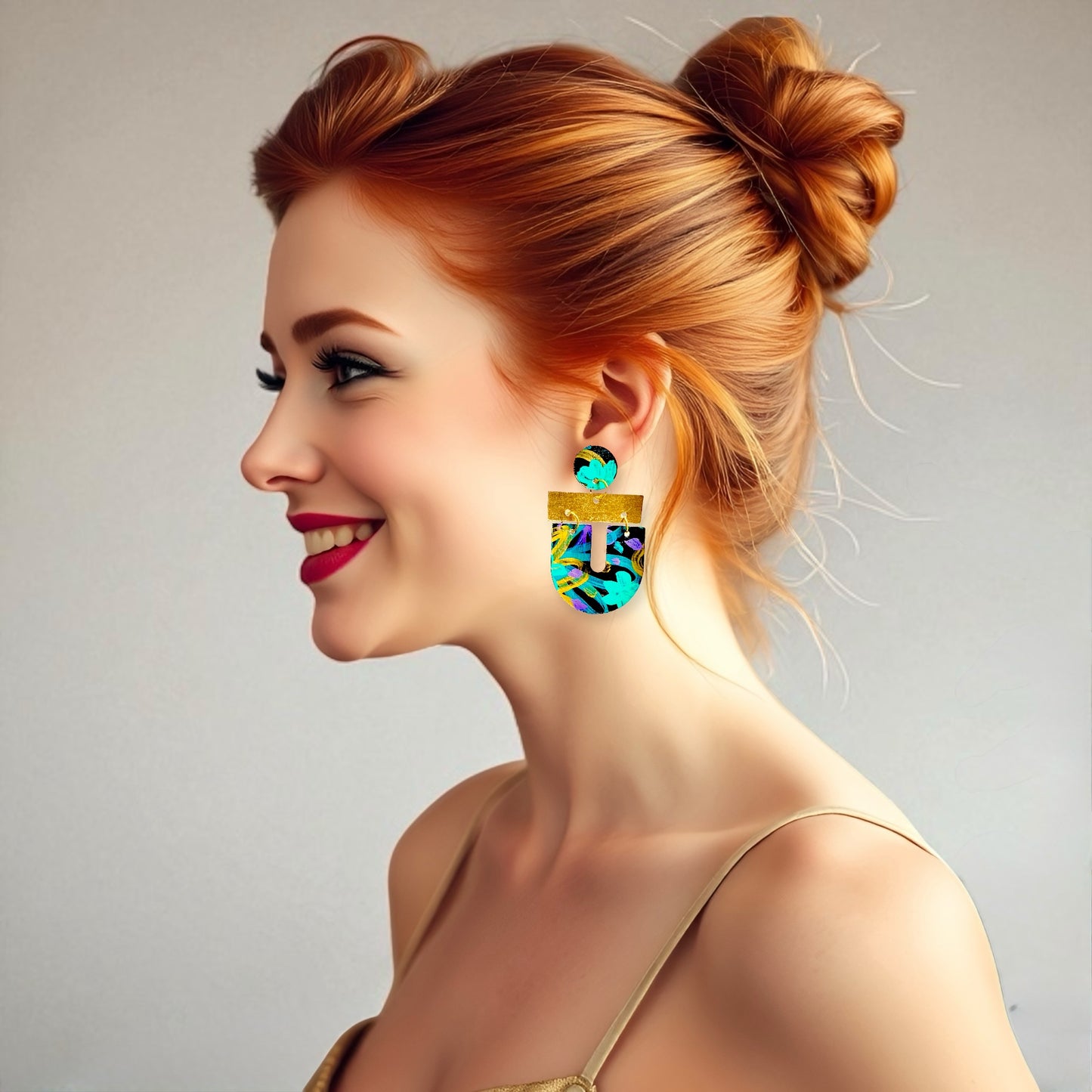 Peacock Color Geo Horseshoe Paper Earrings