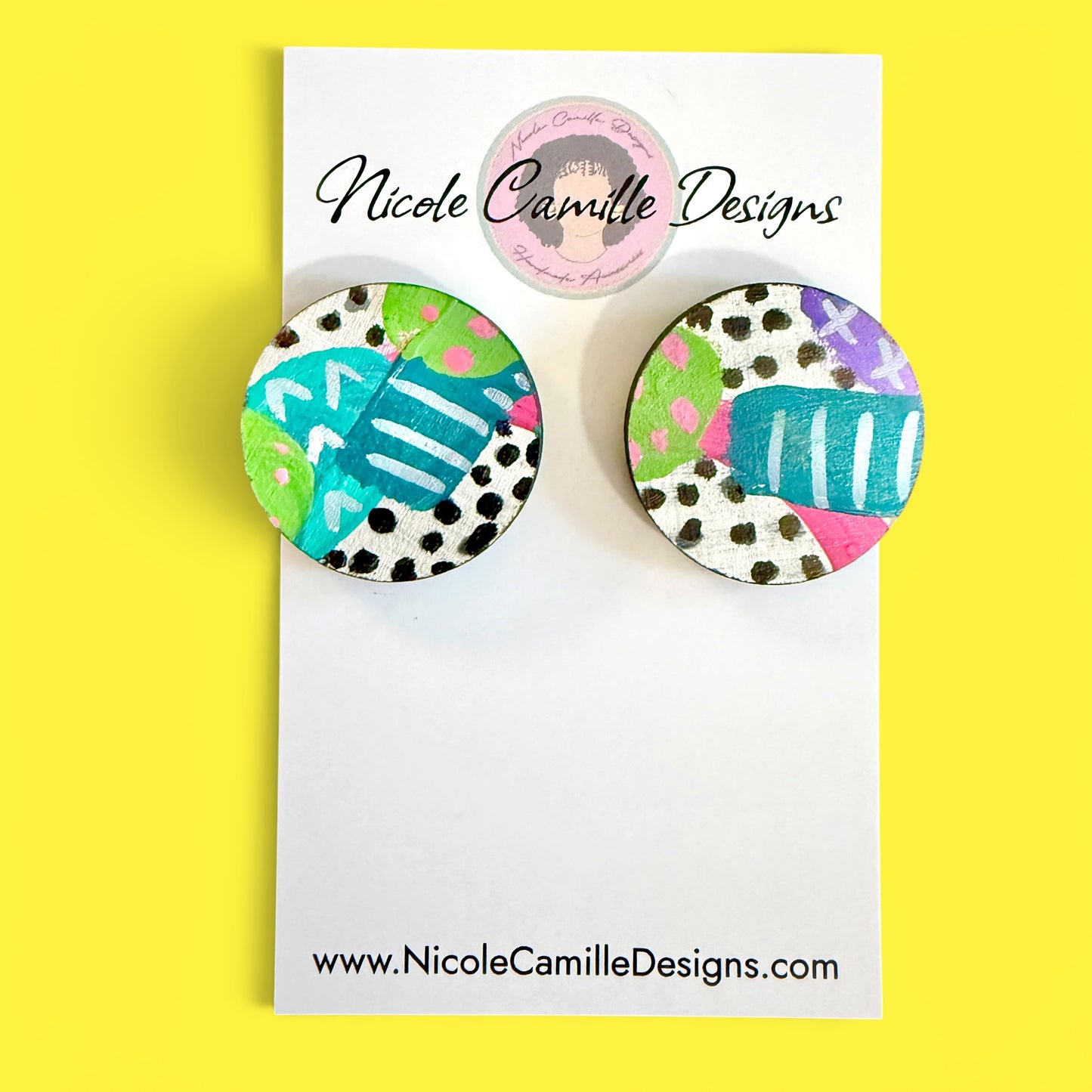 Abstract Print Large Studs Wood Earrings