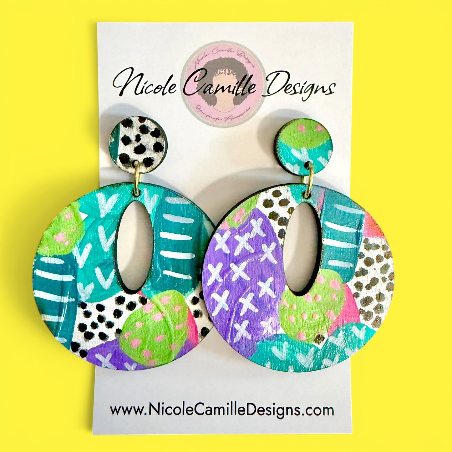 Abstract Print Keyhole Wood Earrings