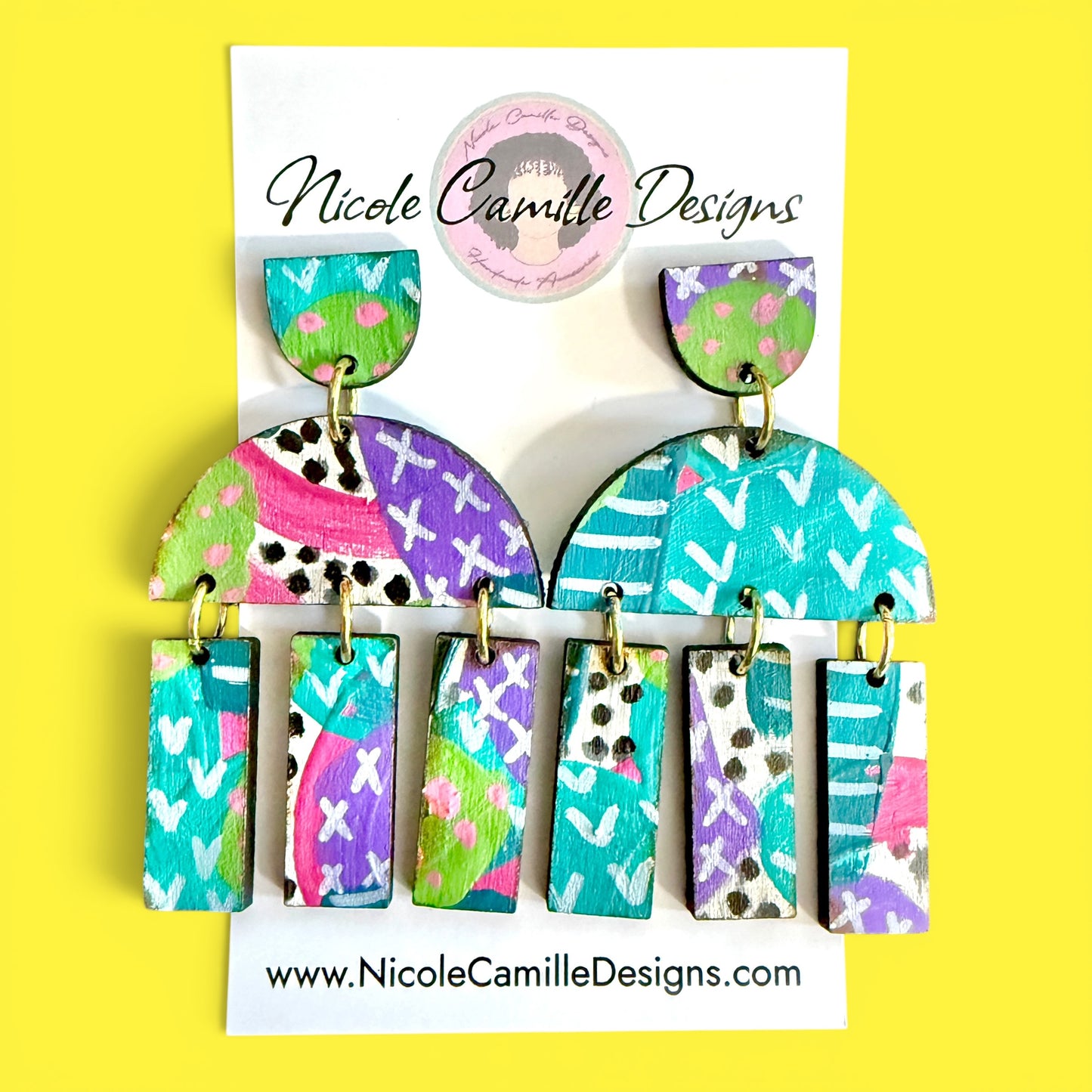 Abstract Print “Madrid” Wood Earrings