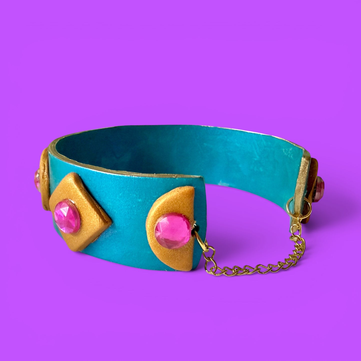 Teal Jeweled Clay Cuff Bracelet