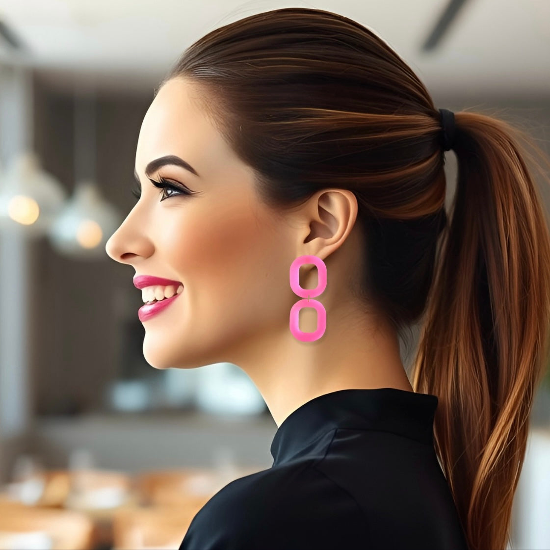 Pink Double Oval Resin Earrings