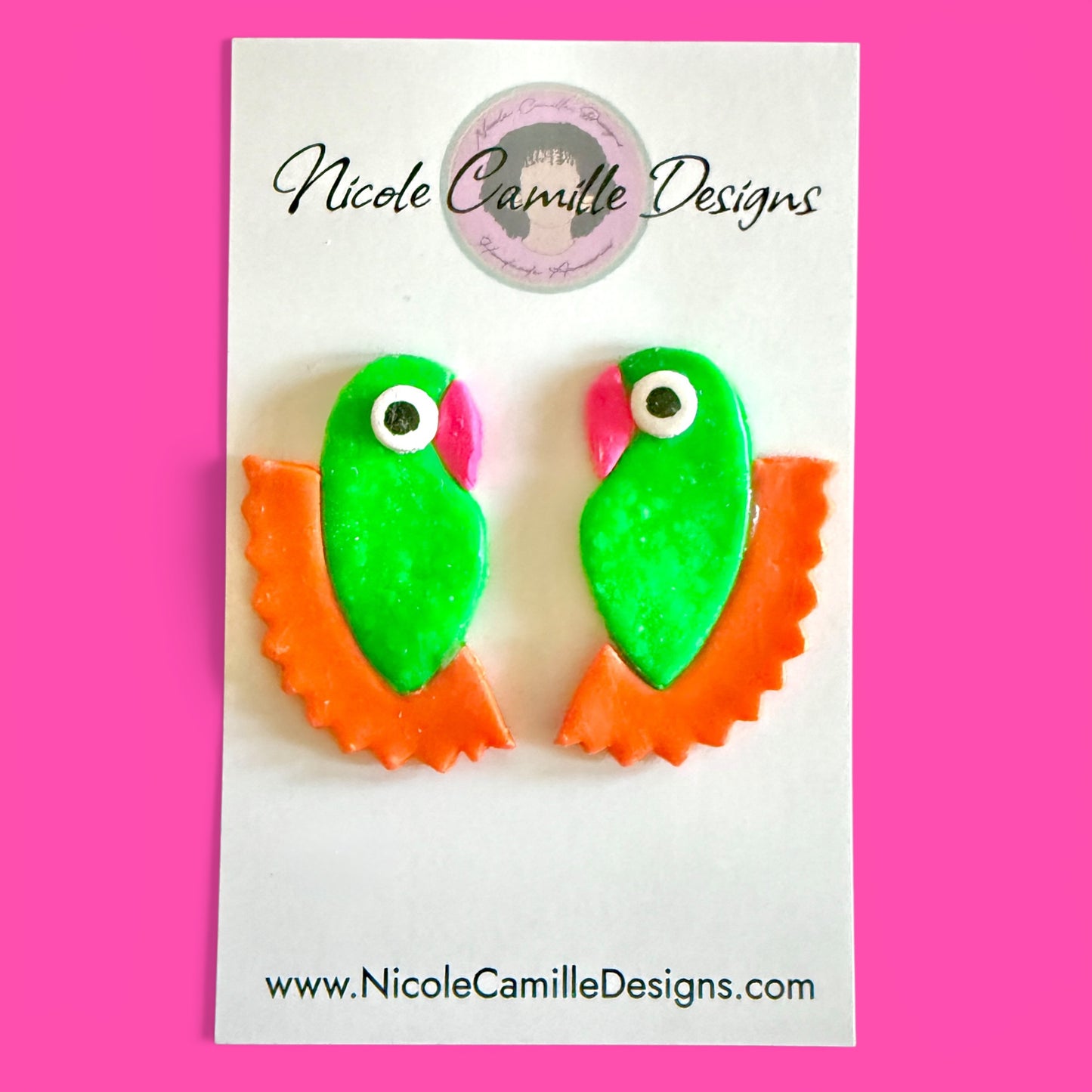 Green Parrot Clay Earrings