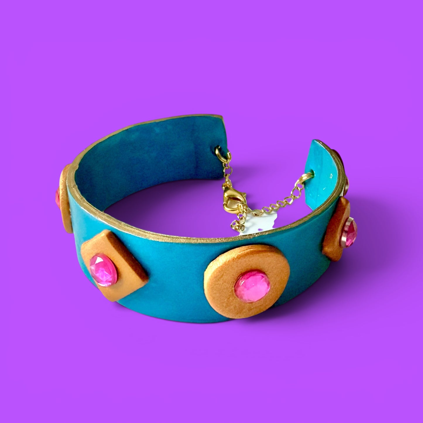 Teal Jeweled Clay Cuff Bracelet