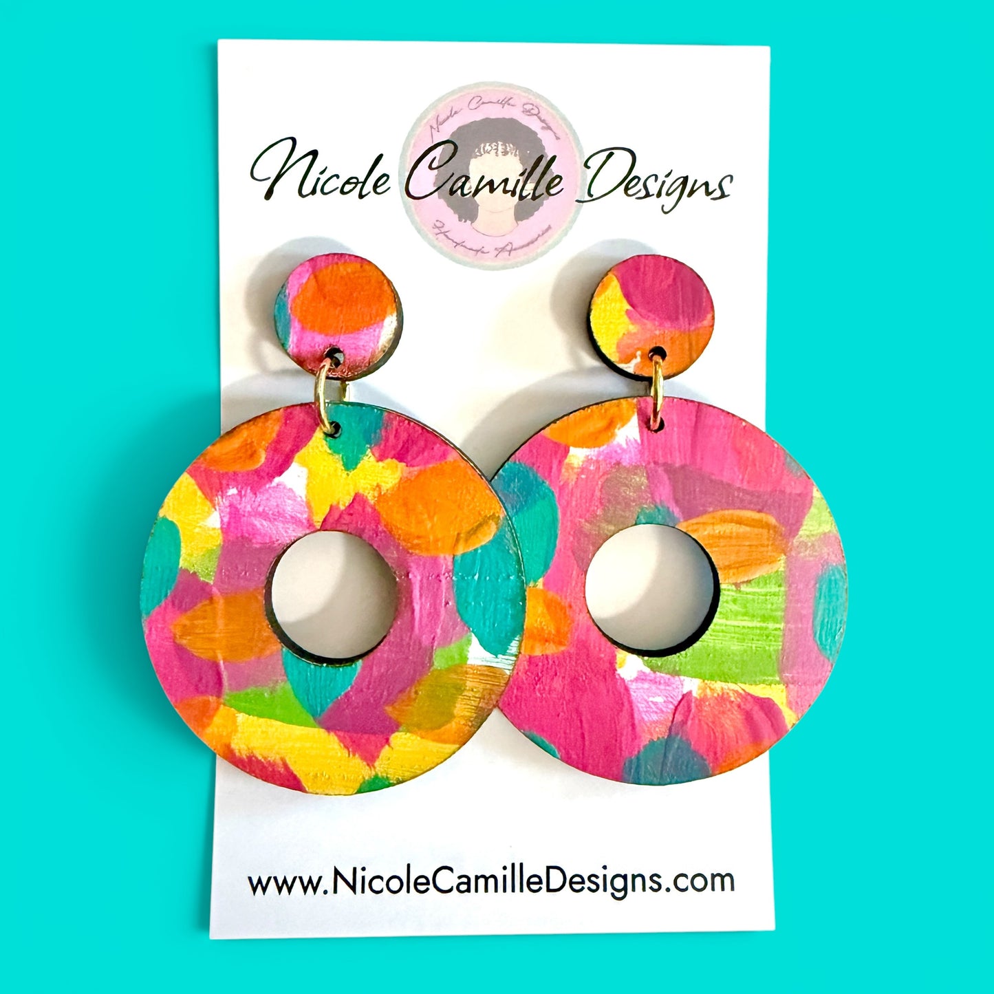 Tropical Mix Round Wood Earrings
