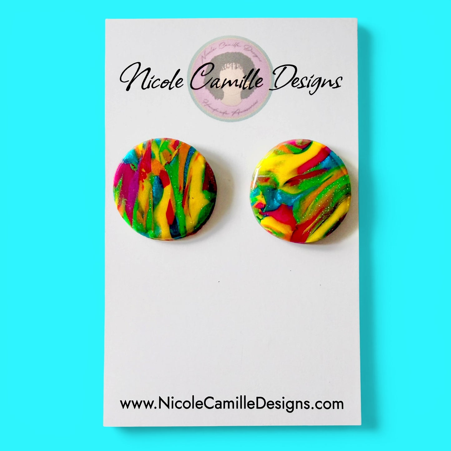 Multicolor Medium Studs Clay Earrings