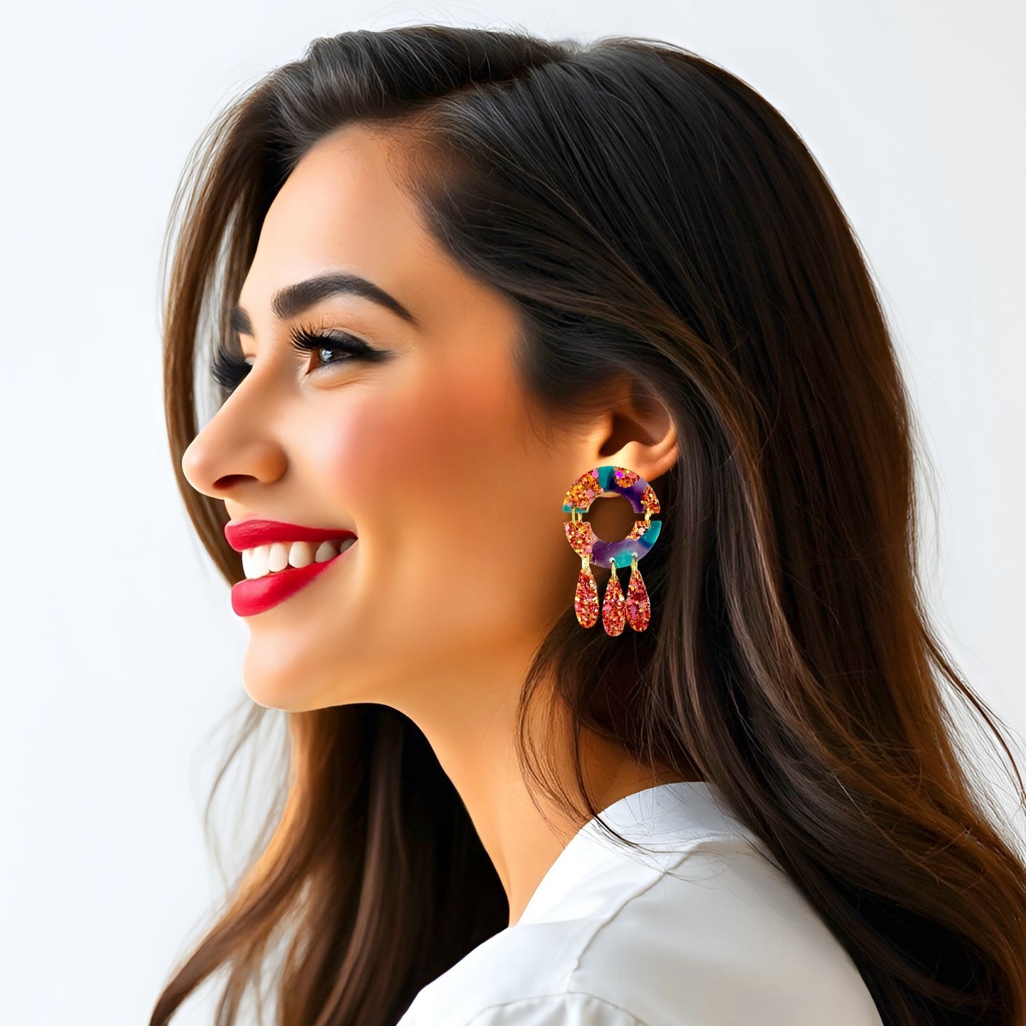 Teal & Navy Mix Glittery “Brisbane” Resin Earrings