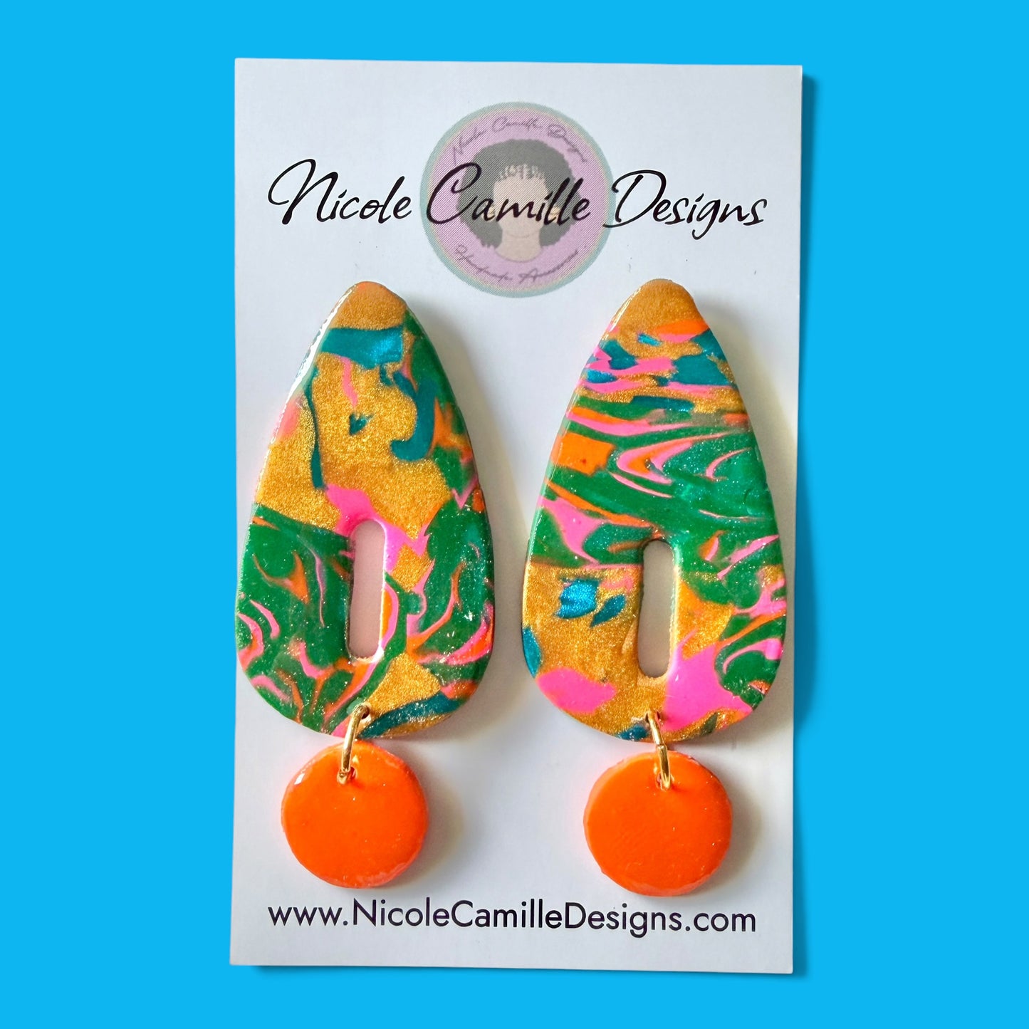 Orange Organic Triangle Dangle Clay Earrings
