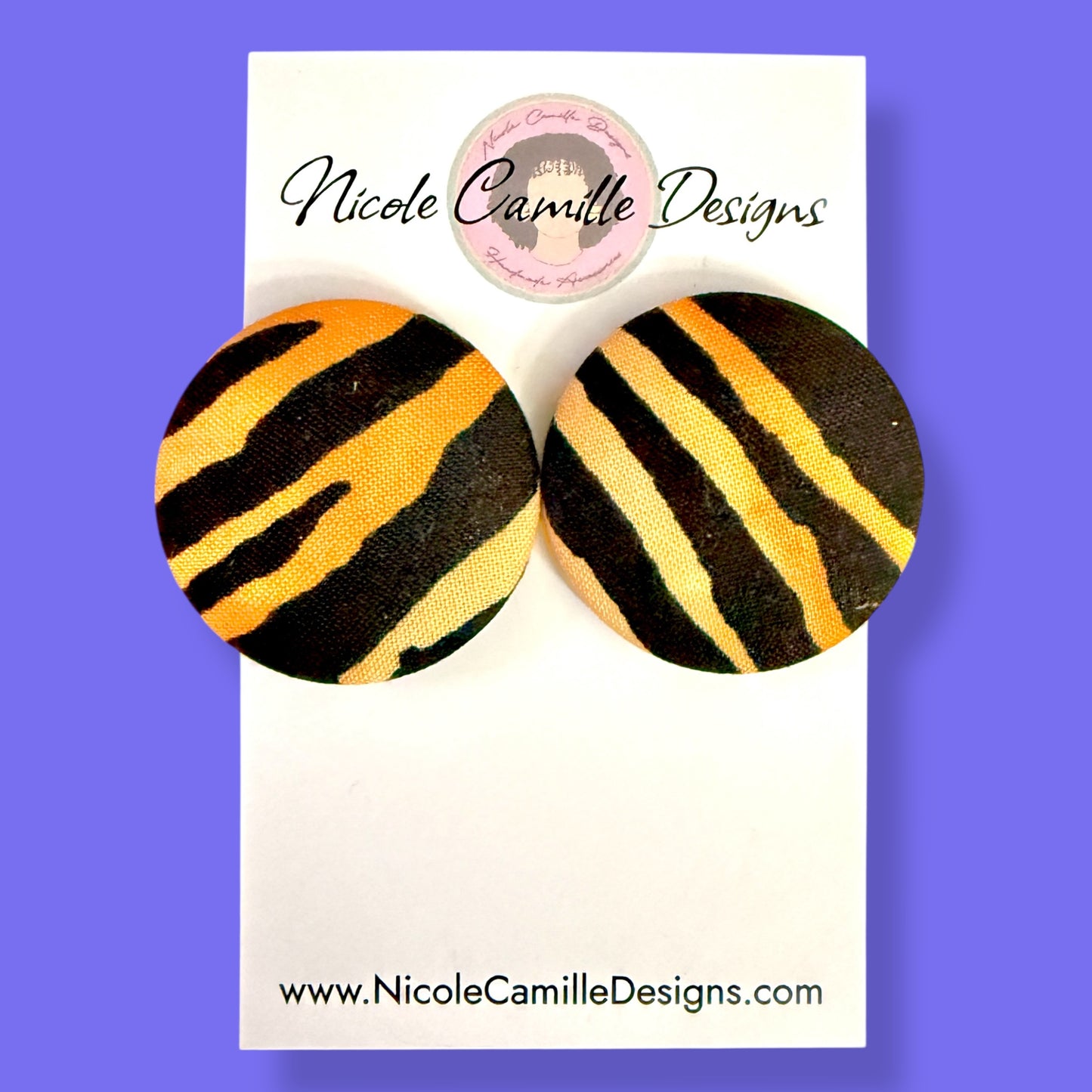Tiger Print Fabric Button Earrings