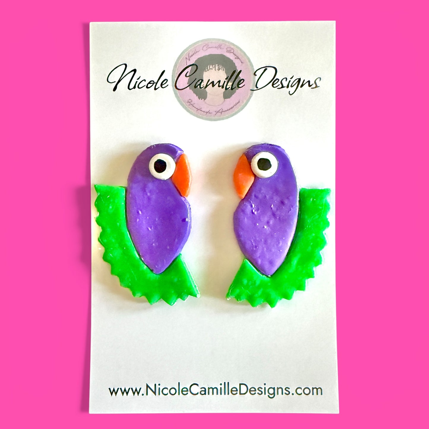Purple Parrot Clay Earrings
