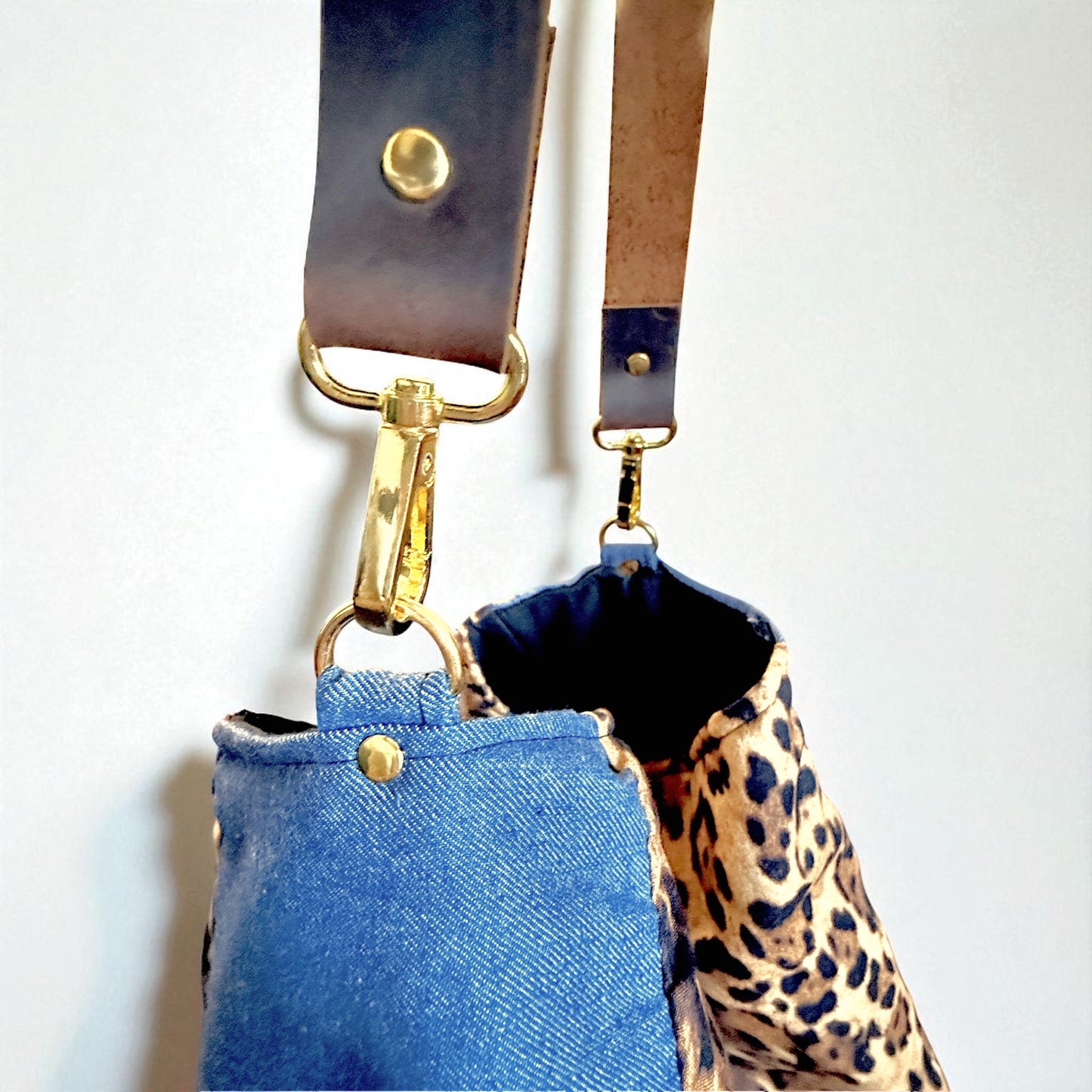 Leopard Print & Denim Shoulder Bag