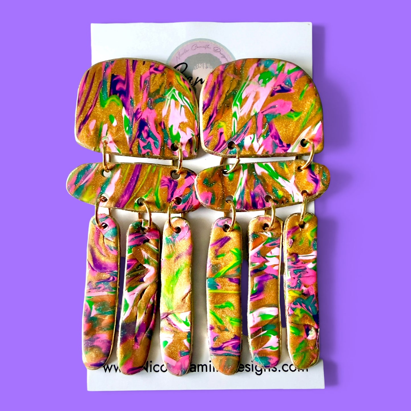 Gold Multicolor Swirl Clay Earrings