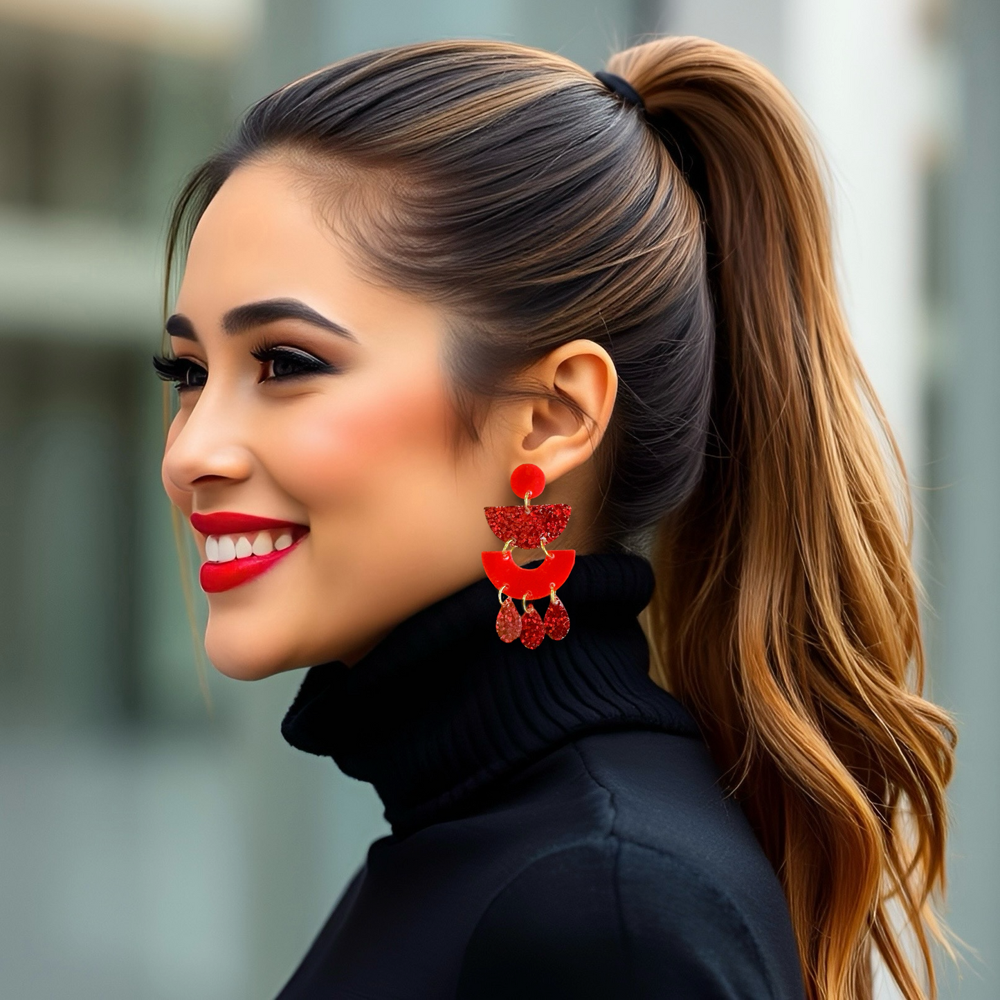 Red Glitter “Barcelona” Resin Earrings