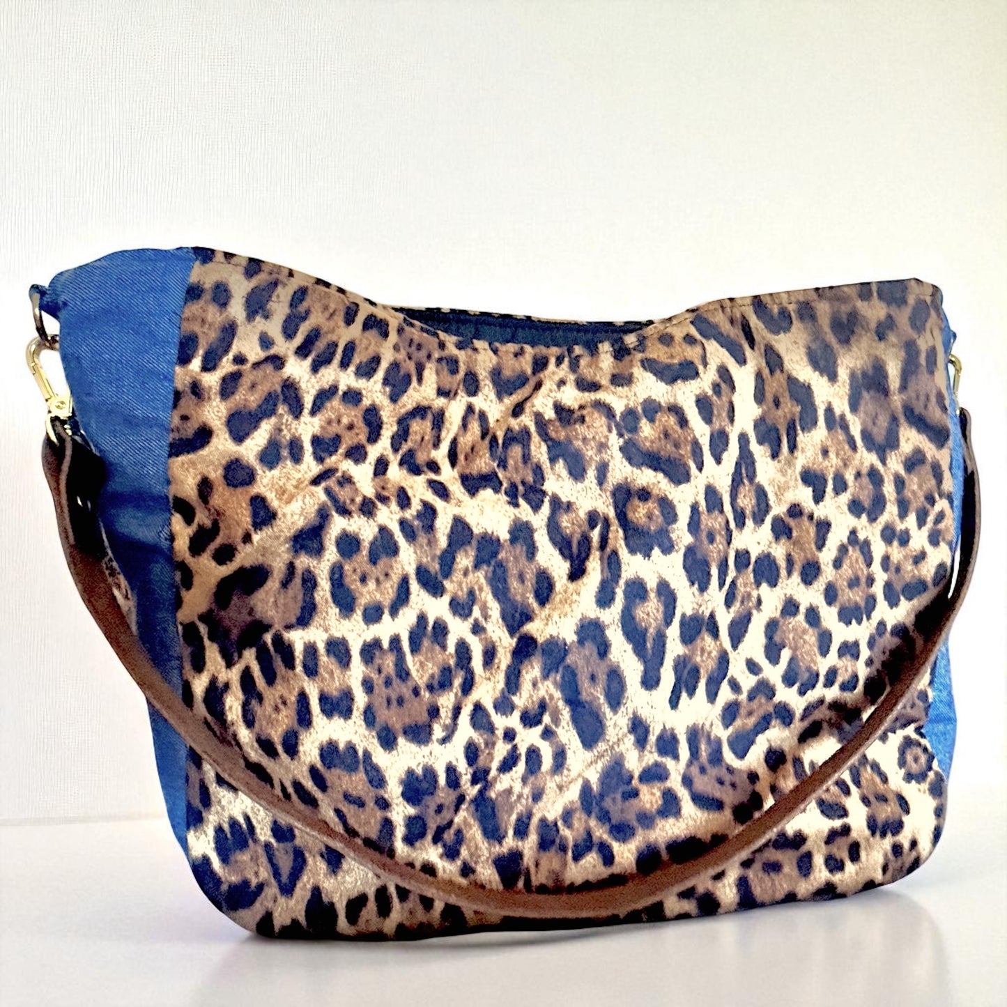 Leopard Print & Denim Shoulder Bag