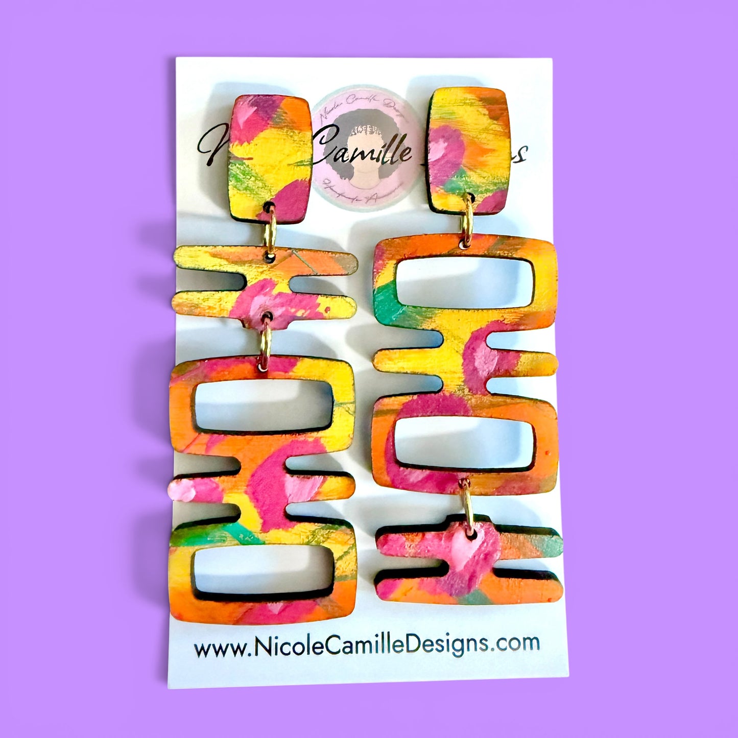 Sunset Mix Tribal Wood Earrings