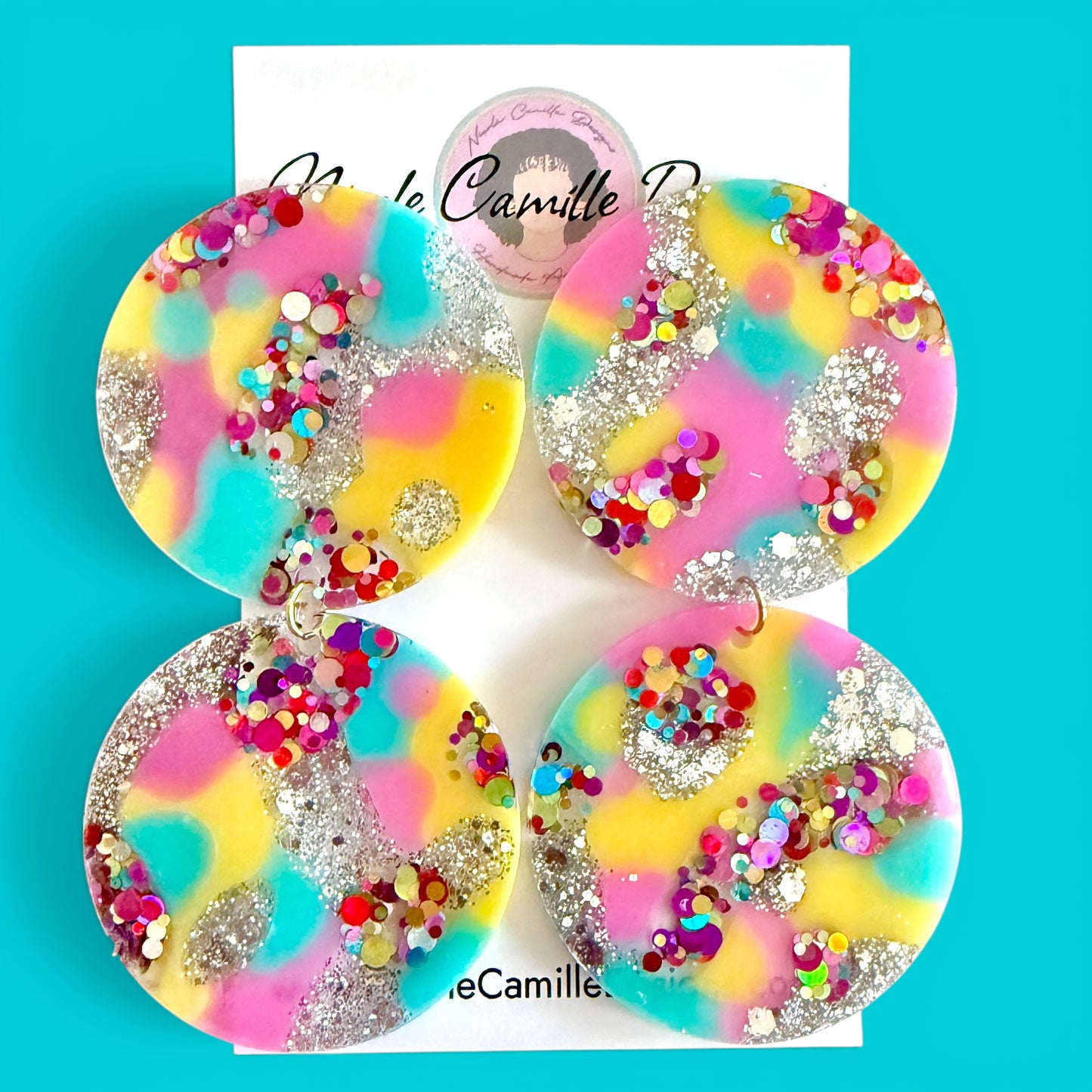 Summer Color & Glitter Double Disc Resin Earrings