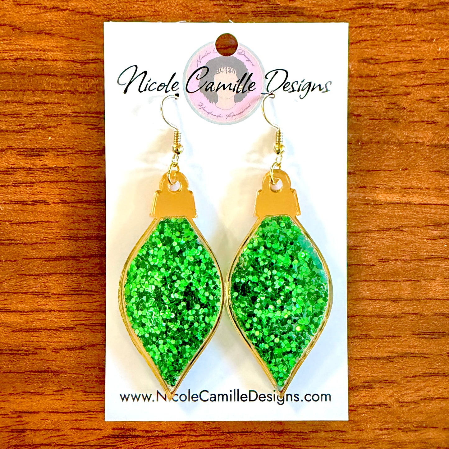 Green Glitter Ornament Resin & Acrylic Earrings