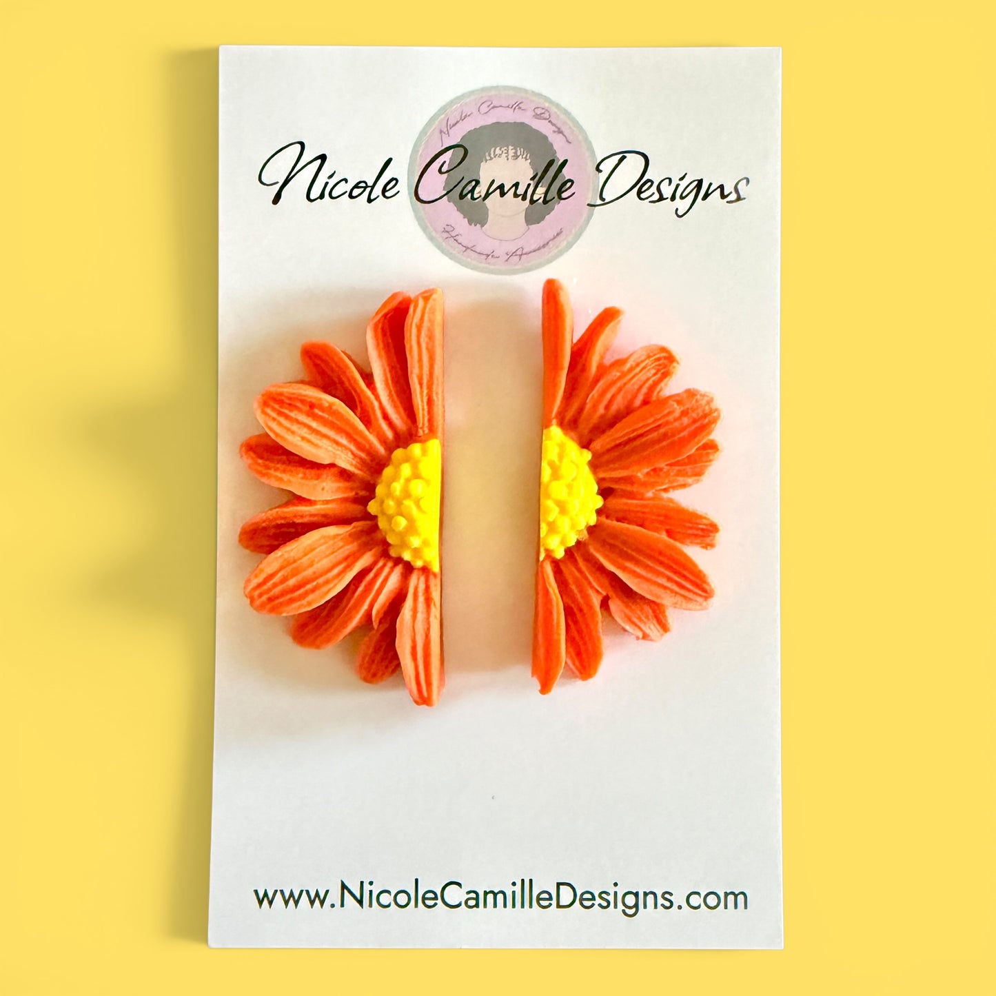 Orange Half Flower Clay Earrings