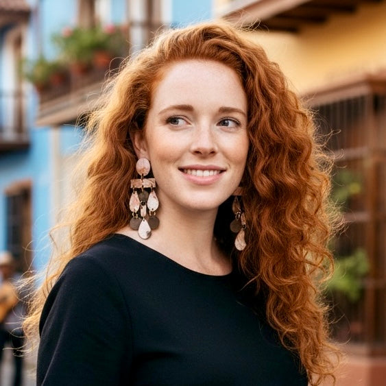 Rose Gold Mixed Print “Morocco” Wood Earrings