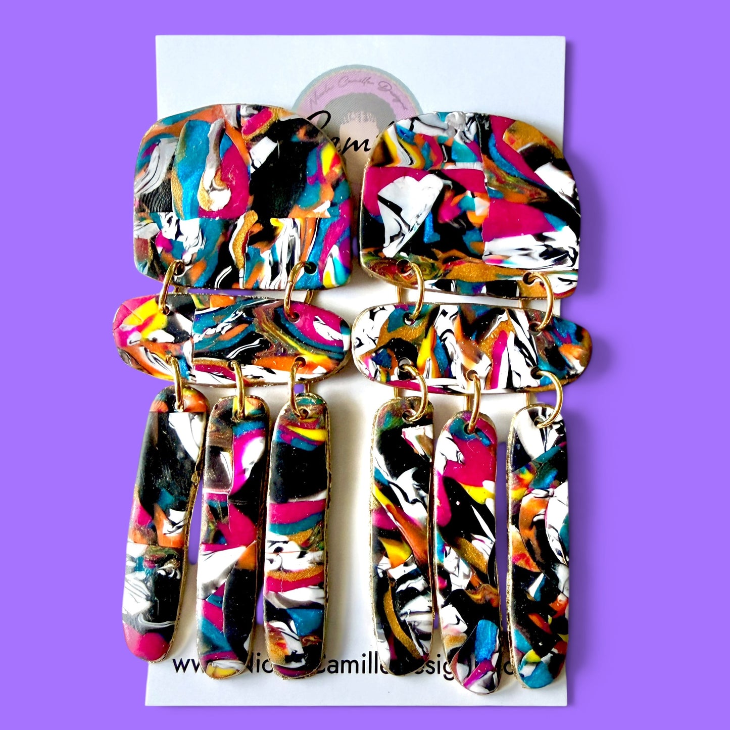 Black Multicolor Swirl Clay Earrings