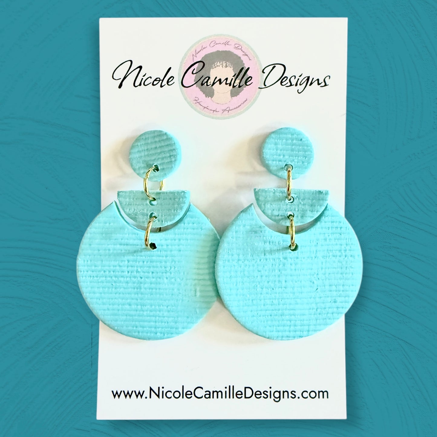 Light Blue Textured Large Geometric Clay Earrings