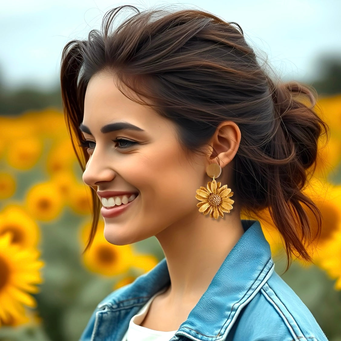 Gold Flower Clay Earrings