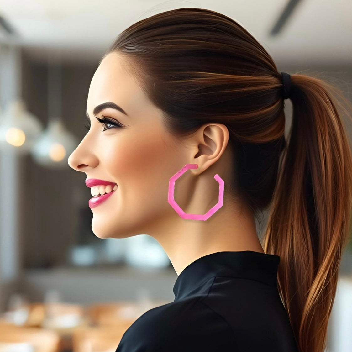 Pink Geo Hoop Resin Earrings