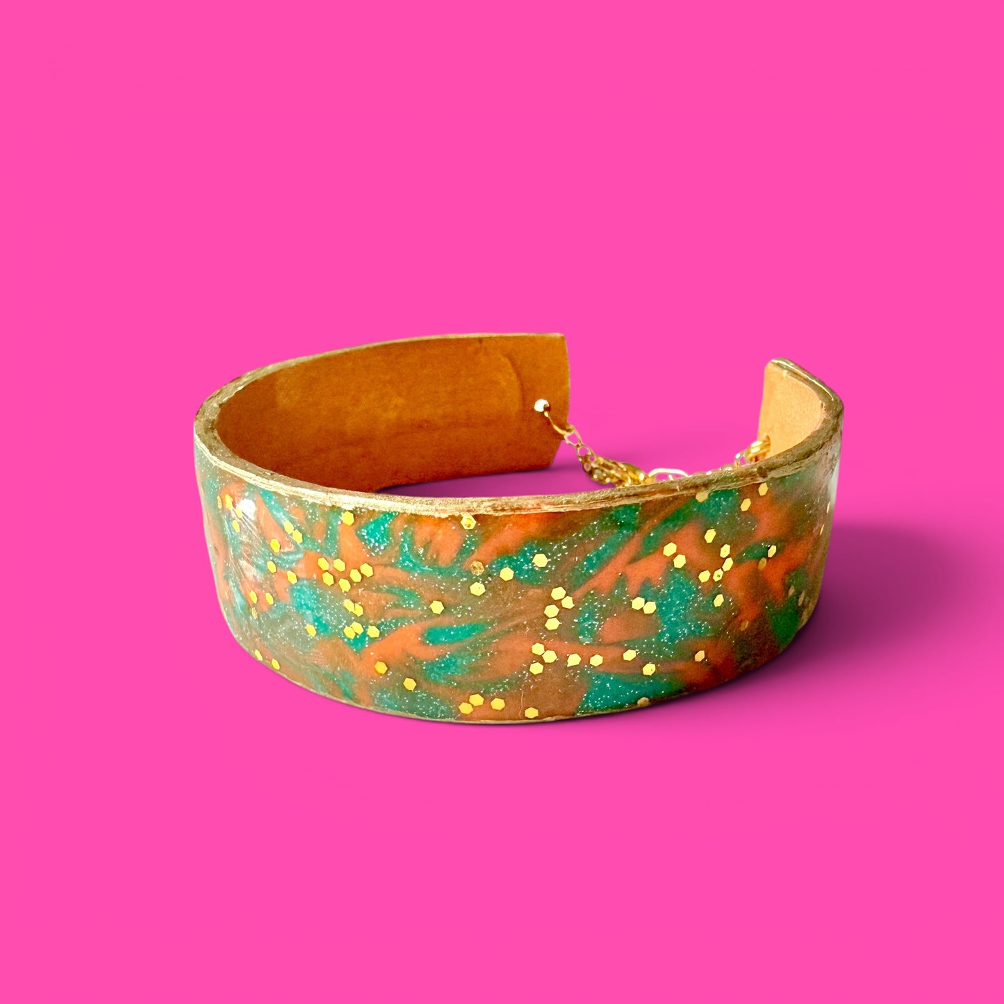 Orange & Teal Clay Cuff Bracelet