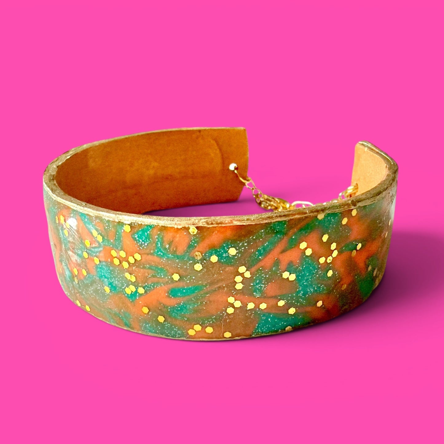 Orange & Teal Clay Cuff Bracelet