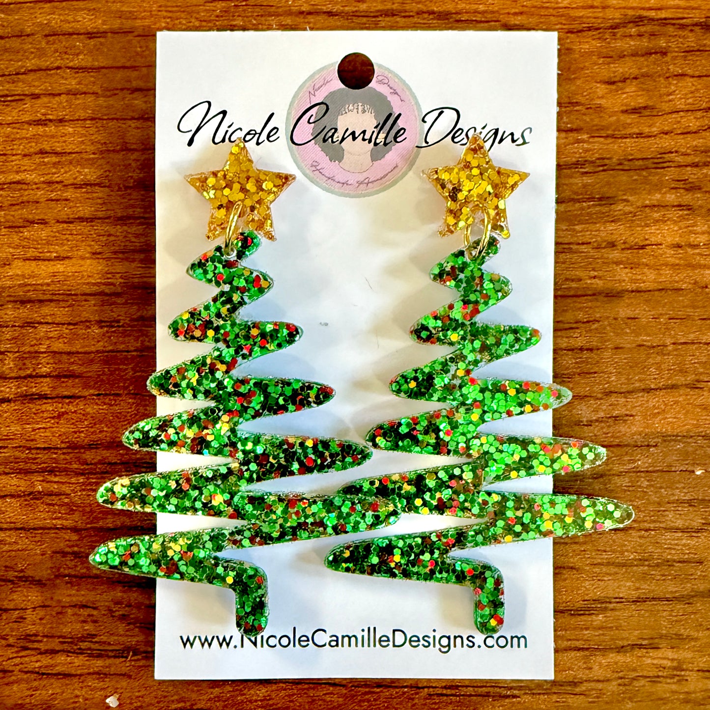 Xmas Mix Glitter Whimsical XMas Tree Resin Earrings