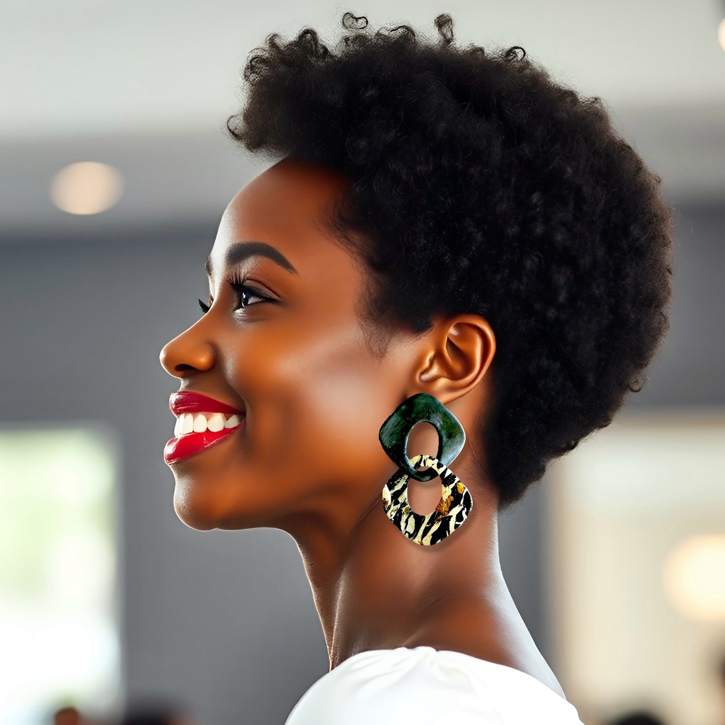 B&W Organic Diamond Links Clay Earrings