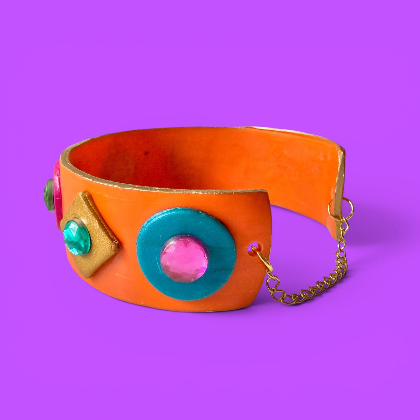 Orange Jeweled Clay Cuff Bracelet