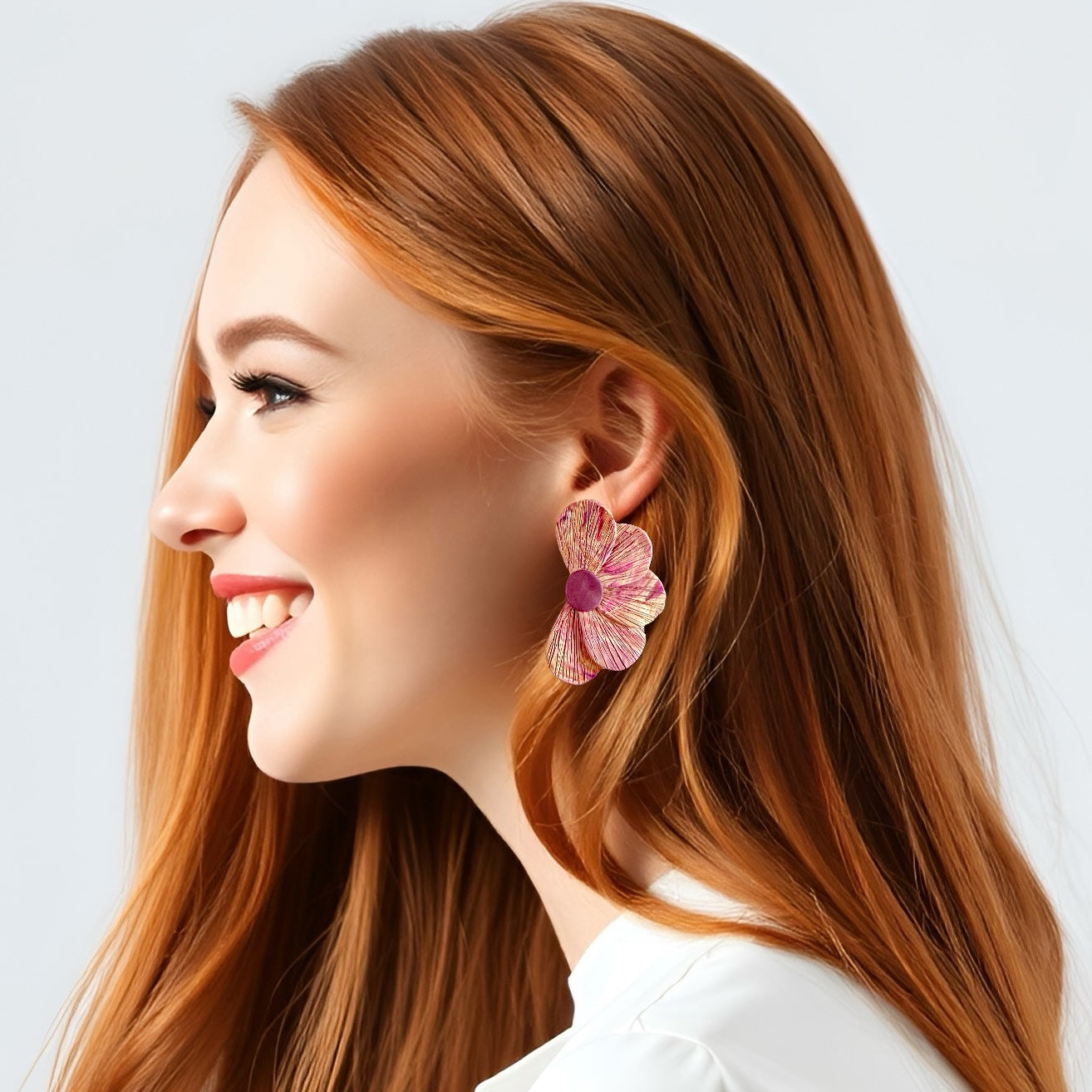Fall Fuschia Mix Large Flower Clay Earrings