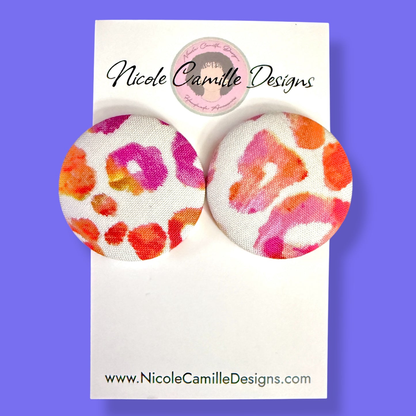 Colorful Leopard Fabric Button Earrings