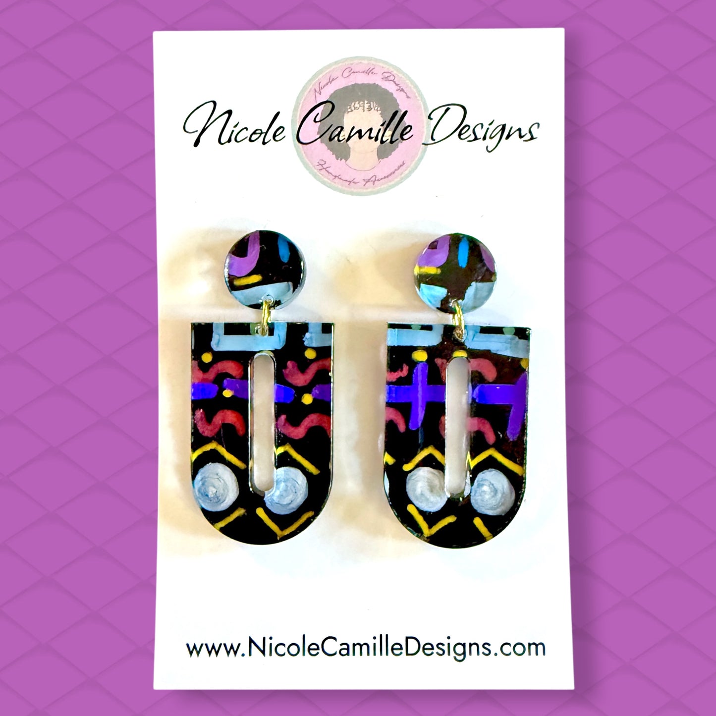 Colorful Tribal Print Arch Acrylic Earrings