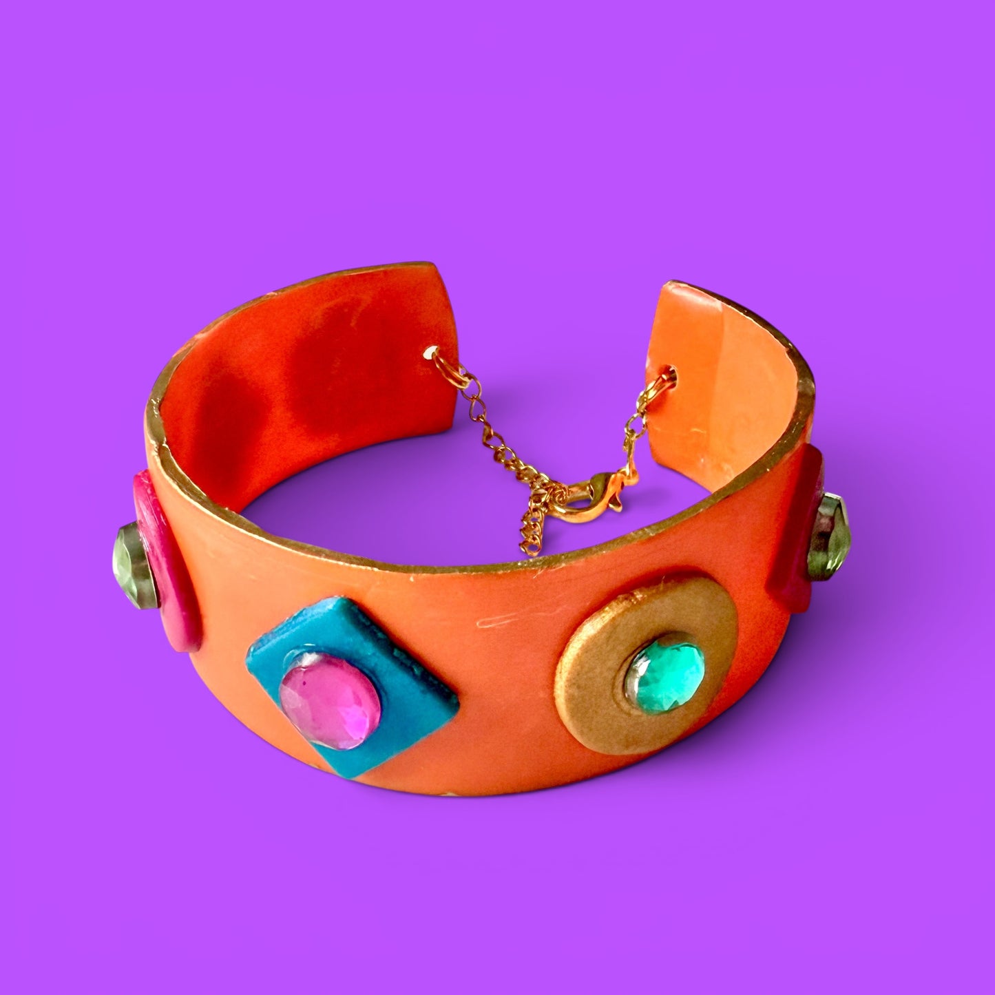 Orange Jeweled Clay Cuff Bracelet