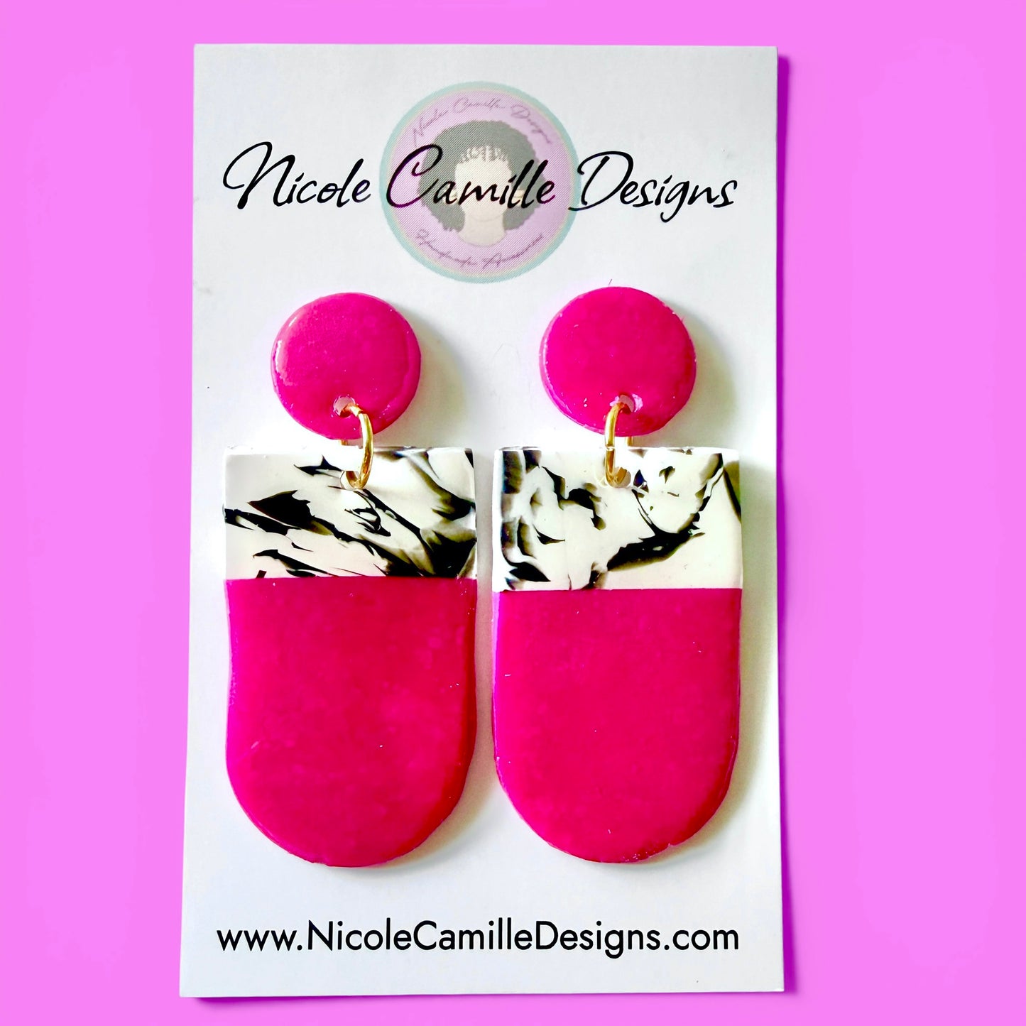 Fuschia & B/W Clay Earrings