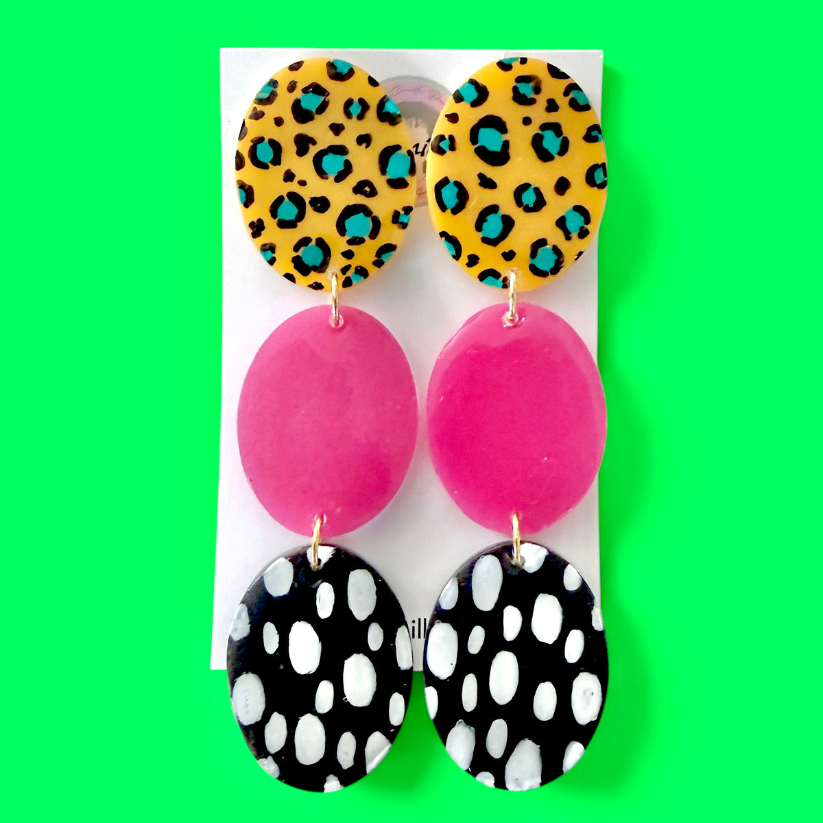 Abstract Large Oval Dangle Resin Earrings