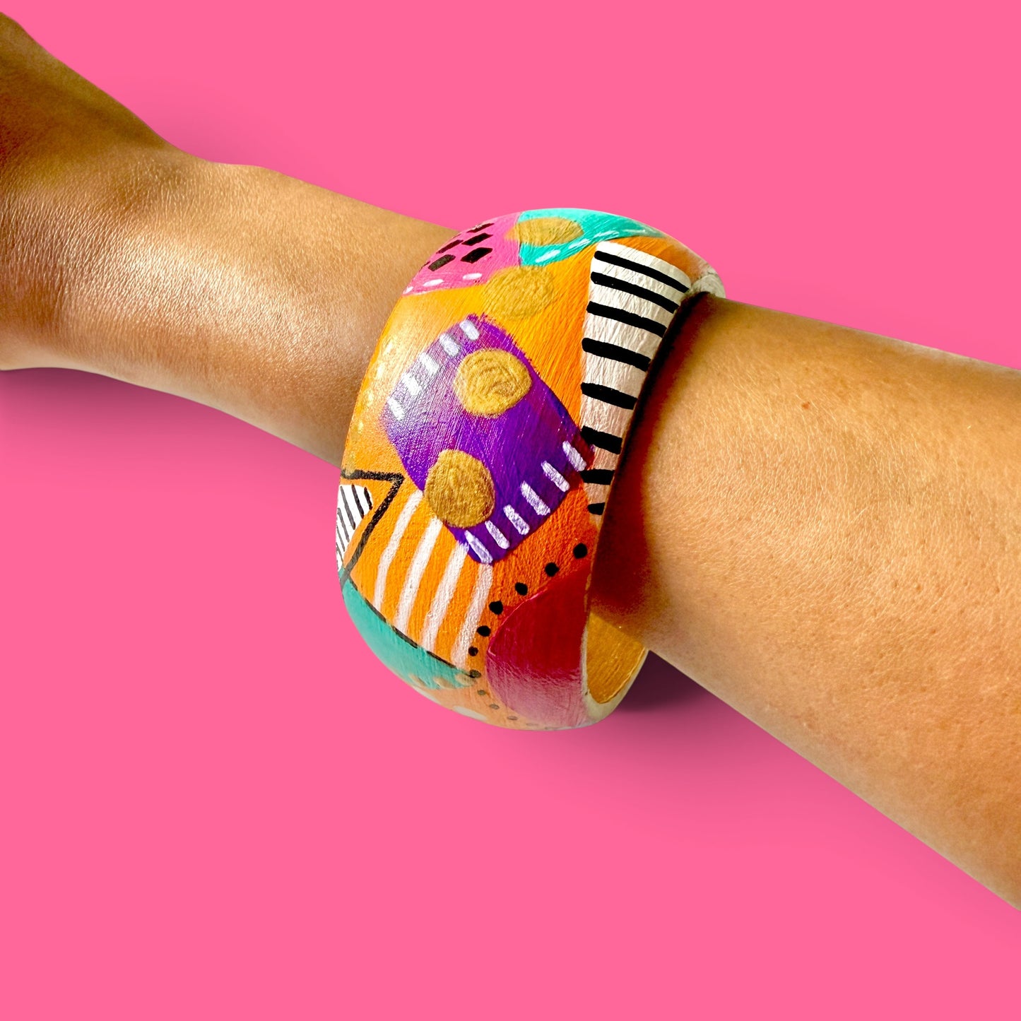 Multicolor Abstract Jumbo Wood Bangle Bracelet