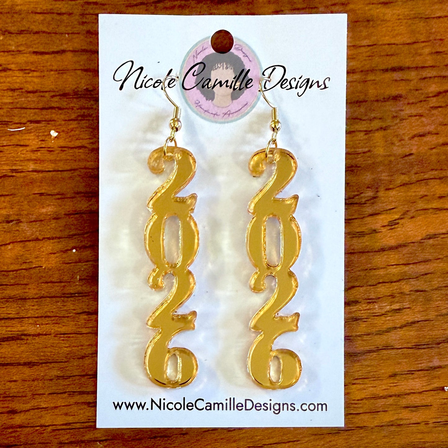 Gold 2026 Mirror Acrylic Earrings