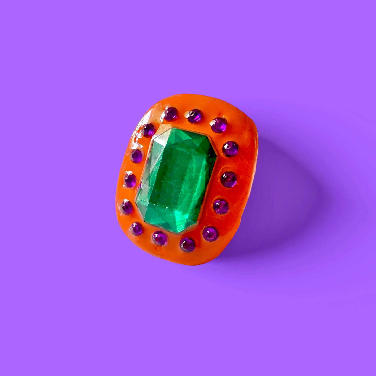 Orange Jeweled Clay Adjustable Ring 1