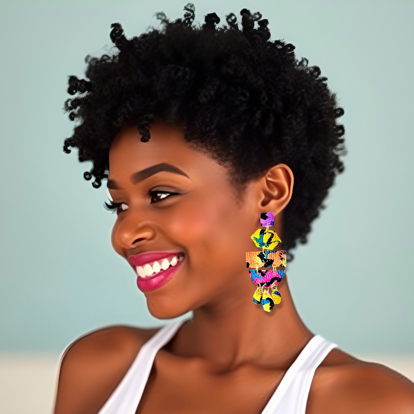 Colorful Long Geometric Vegan Leather Clip-on Earrings