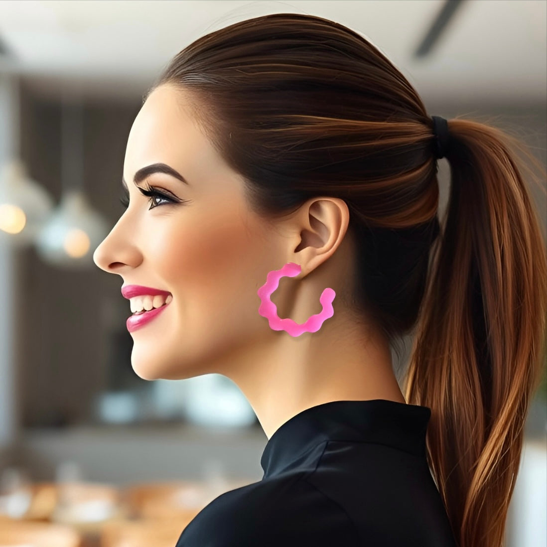 Pink Wavy Hoop Resin Earrings